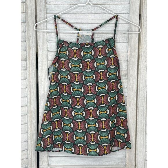 LFT Tank Top Green Yellow Pink Fan Print Size Large - Picture 1 of 8